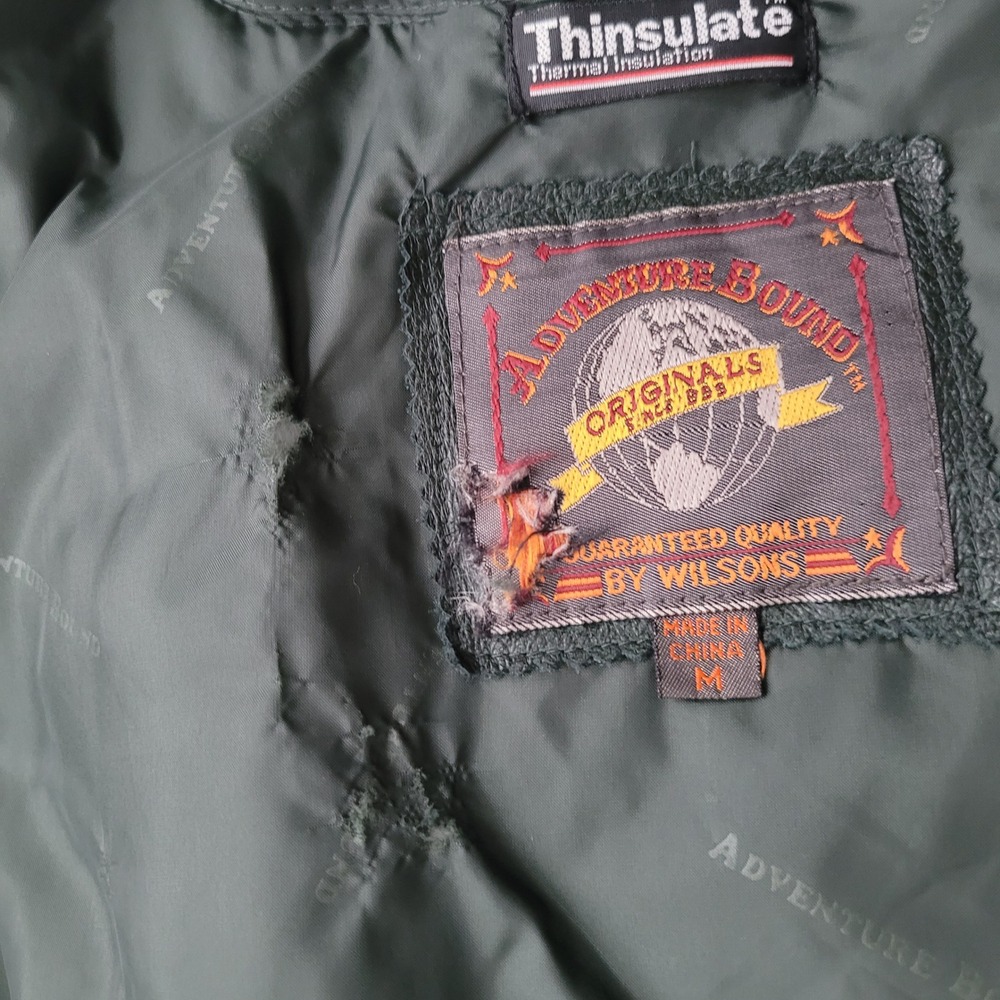 Vintage Adventure Bound Wilson's dark green leather bomber jacket thinsulate‎ - Picture 16 of 16